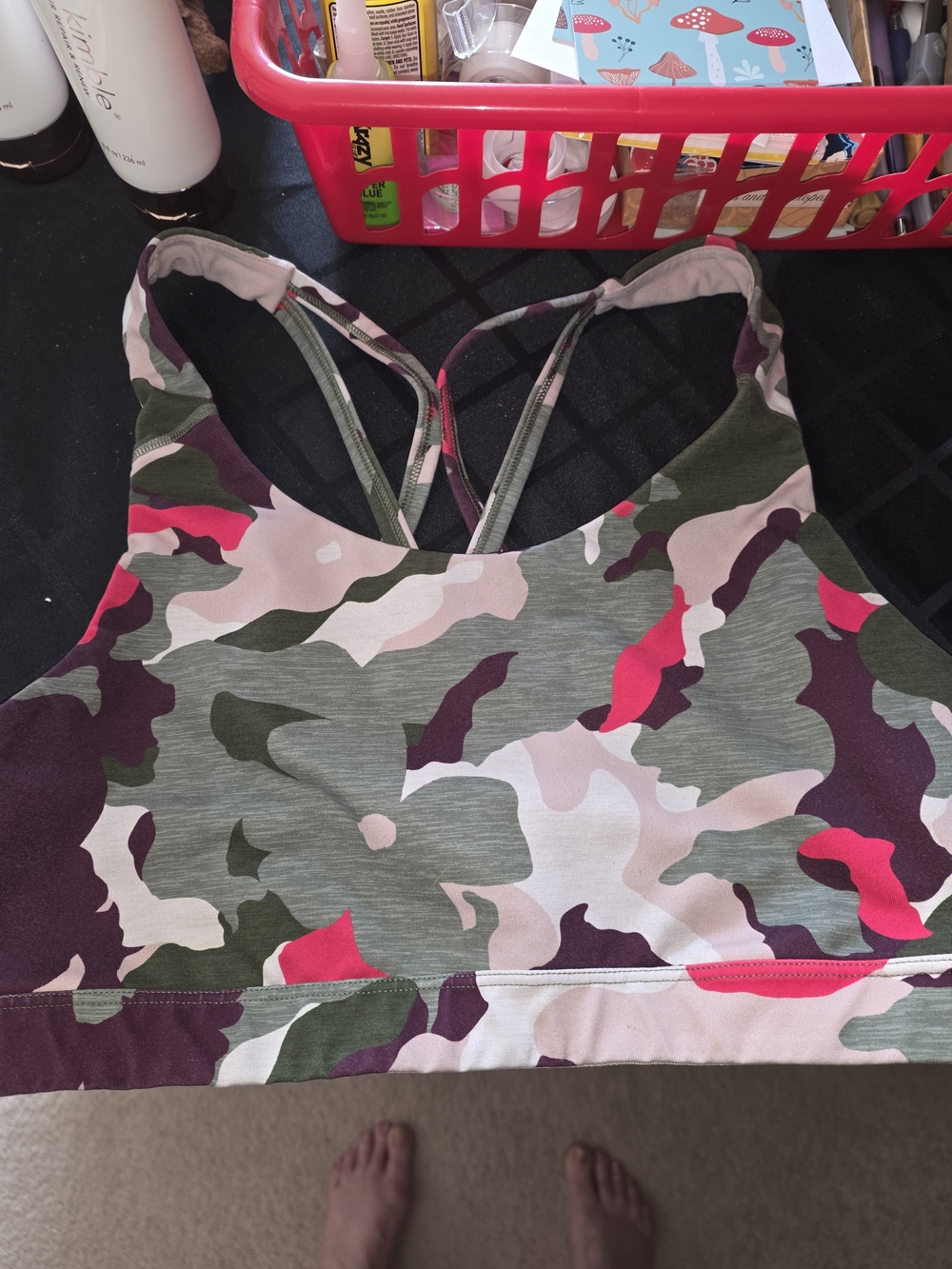 Old Navy Active Camo Sports Bra - Olive, Mauve & Pink